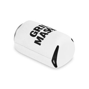 A white can with black text printed on it.