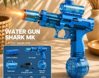 Pistola de agua eléctrica con efecto de llama / Pistola de agua automática de largo alcance / Juguete de verano para piscina y playa