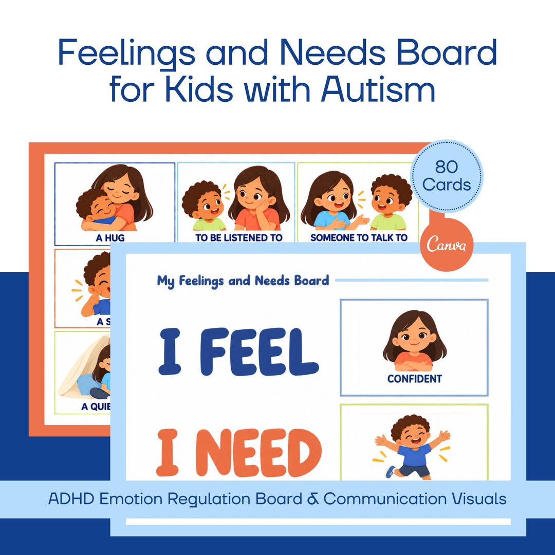 Visual Cards For Asd Example Feelings and Needs Board, Autism Visual Supports for Kids, ADHD Emotion ...