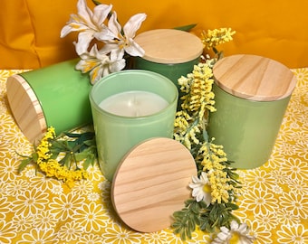 Beeswax Candles in Green 10 oz Jars, 7 oz of wax