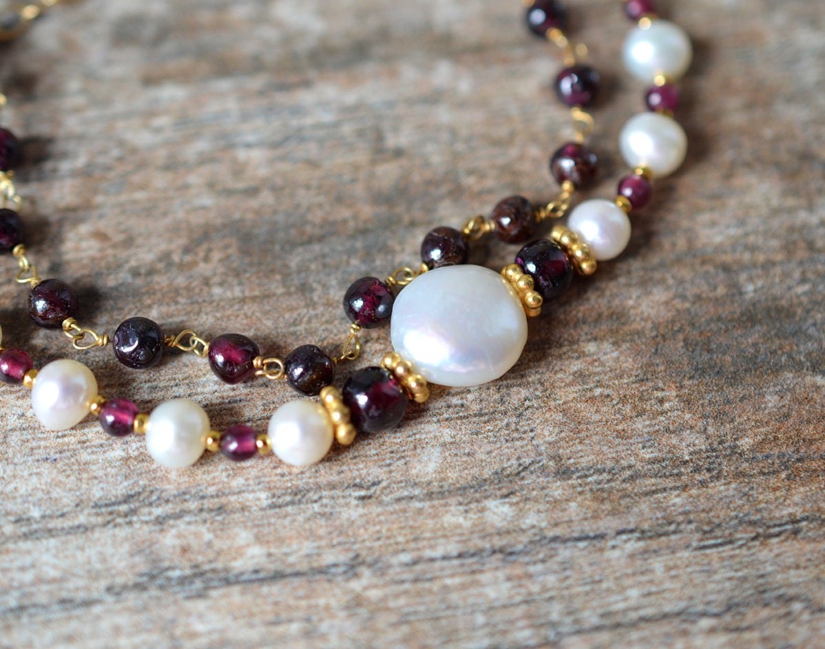 Elegant pearl garnet bracelet Genuine garnet gemstone bracelet | Etsy