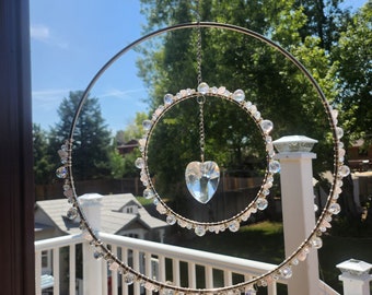 Rose Quartz Suncatcher with Crystal Heart Prism