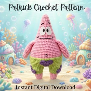 Patrick étoile de mer au crochet motif PDF, motif Amigurumi, peluche au crochet facile pour débutant, téléchargement numérique inspiré des étoiles de mer inspiré de Bob l'éponge