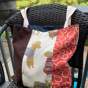 Lined Oversized Tote Bag, Dogs in Sweaters Patchwork Beach Bag, Large Market Shoulder Bag, Canvas Cotton Essentials Bag, Dog Lovers, Neutral