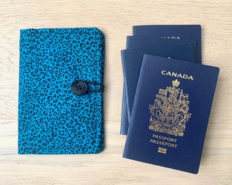 Leopard Pattern Passport Cover, Family Passport Holder, Passport Travel Sleeve w/ Closure, Cheetah Print Passport Cover w/ Pockets