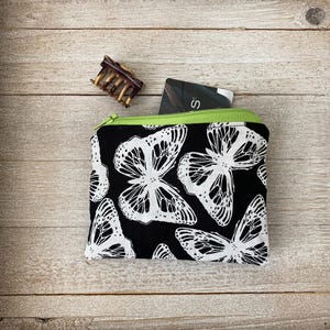 Pochette pour pièce de monnaie faite main, petit porte-monnaie, papillons, doublure, pochette en tissu à fermeture éclair, accessoires pour sac à main, sacs, petit porte-cartes de crédit