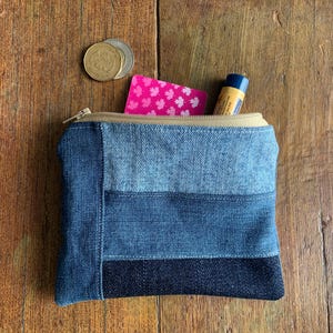 Repurposed Denim Coin Pouch: Ombre Patchwork, Upcycled Jeans