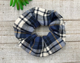 Flannel Plaid Scrunchie, Blue, Black Flannel Check Scrunchie Women's Gift, Accessories, Teens, Girls Scrunchie, Soft, Cozy Hair Accessories