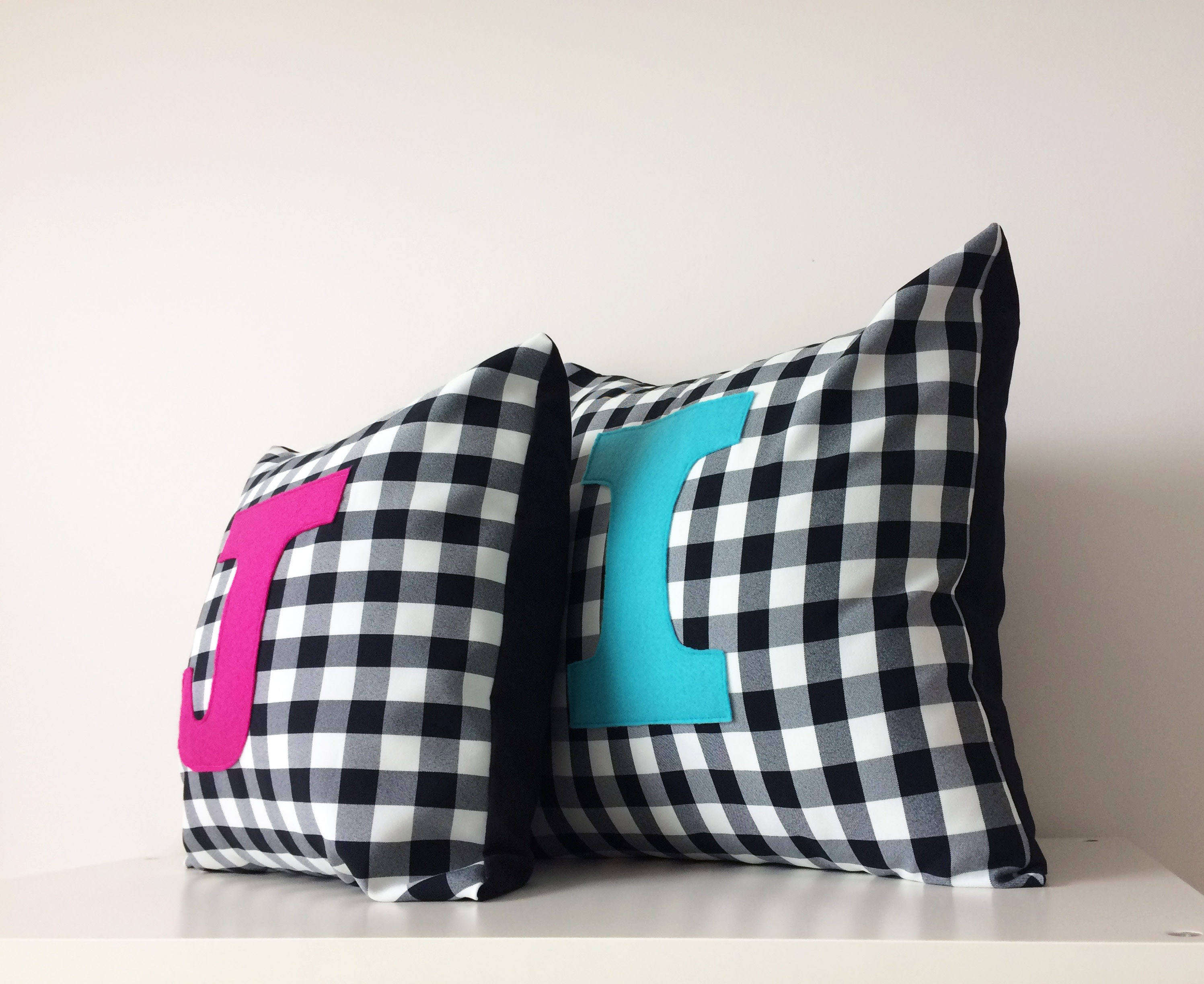 Initial J Pillow Cover Monogram Letter Gingham Etsy