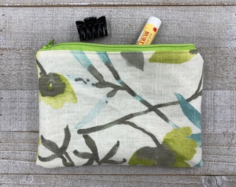 Linen Pouch - Braemore Fabric Makeup / Toiletries Case - Floral Botanical Pattern, Purse Organizer, Women's Fabric Pouch, Sanitary Pad Pouch