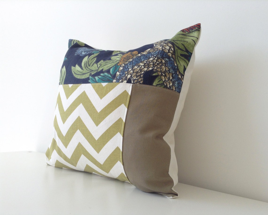Designer Fabric Patchwork Pillow Cover 15x15 Neutral Etsy Canada