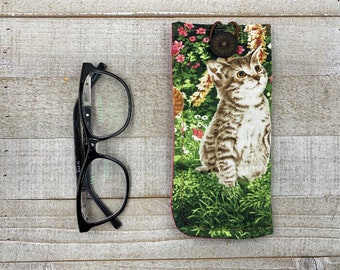 Soft Glasses Case, Cats, Kittens, Sunglasses Fabric Sleeve - Reading Glasses Pouch, Gift for Cat Lovers, Crazy Cat Person, Kitten Love