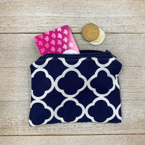 Handmade Quatrefoil Coin Pouch: Zippered Fabric Card Holder