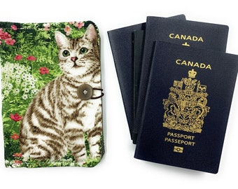 Couverture de passeport pour chatons, Porte-passeport familial - Pochette de voyage de passeport avec fermeture, Couverture de passeport pour chats avec poches, Cadeau pour les voyageurs,