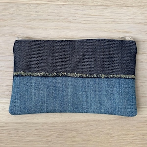Denim Patchwork Pouch: Upcycled Blue Jeans, Zippered and Lined
