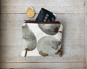 Linen Coin Pouch: Floral Print Fabric, Zippered Change Purse