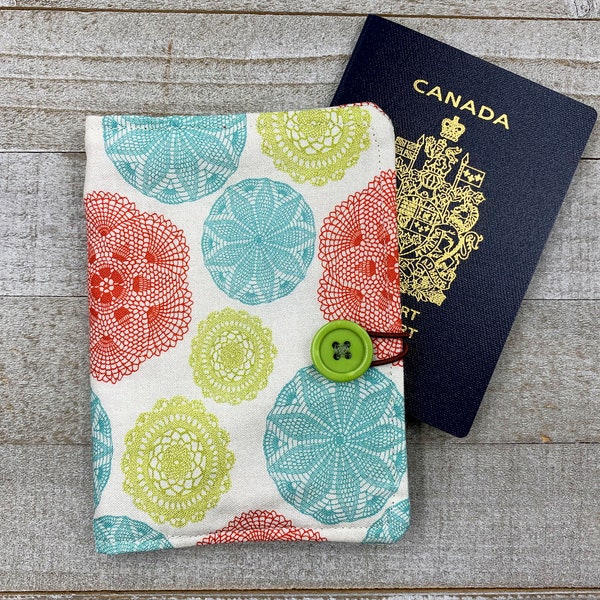 Passport Cover, Family Passport Holder - Fabric Passport Travel Sleeve with Closure, Passport w/ Pockets, Travellers Gift, Starburst Design