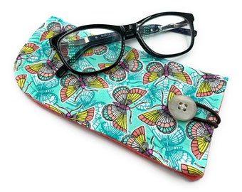 Zachte brillenkoker, stoffen hoes voor zonnebrillen - Kleurrijk leesbrilzakje, brillenkoker met vlindermotief, damescadeau, accessoires