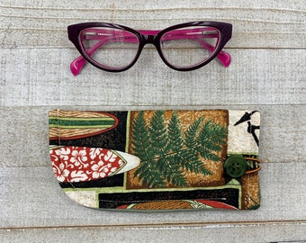 Soft Glasses Case, Hawaii Surf Pattern Fabric Sunglasses Fabric Sleeve - Readers Pouch, Unisex Gift, Eyewear Accessories