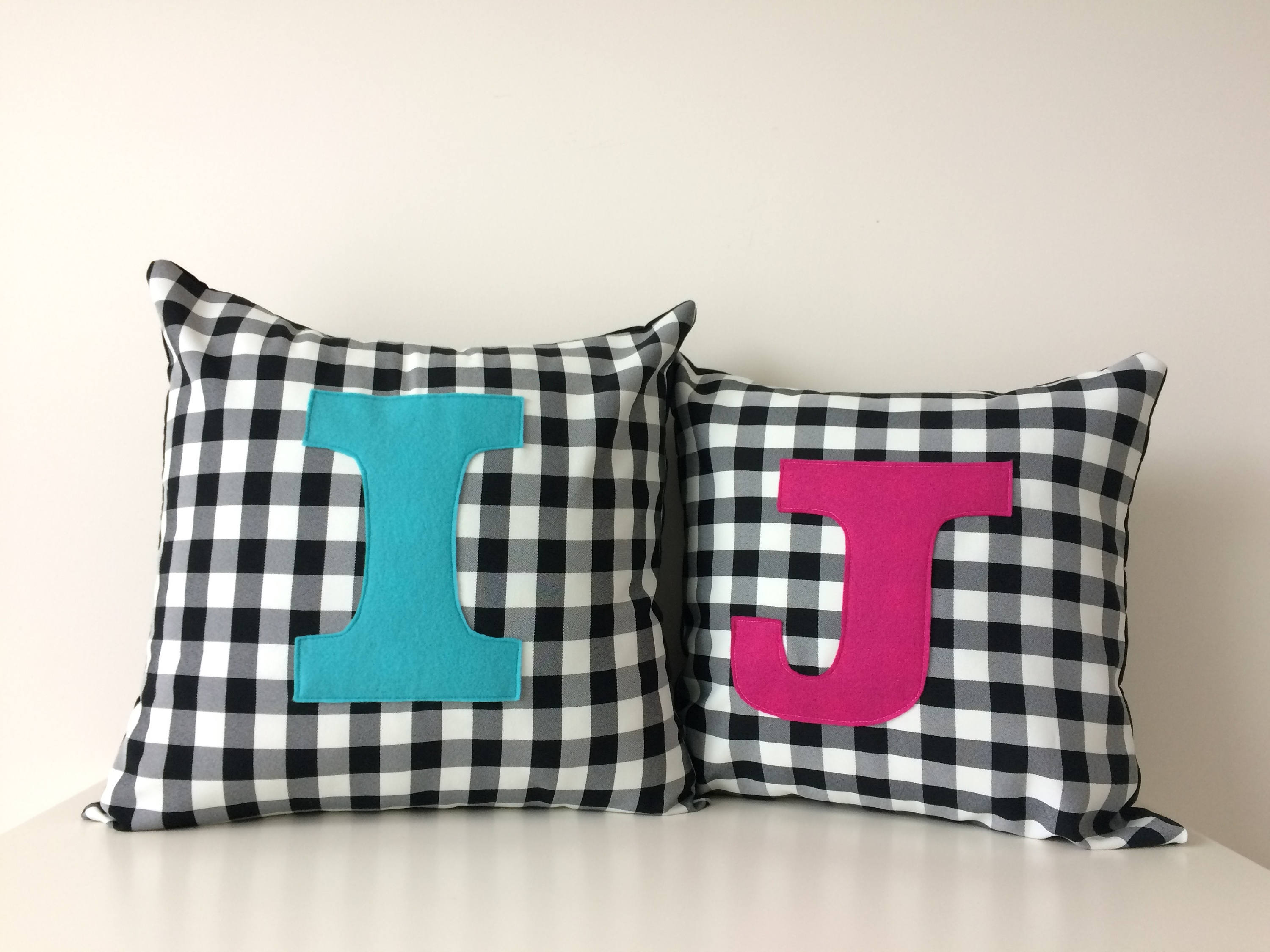 Initial J Pillow Cover Monogram Letter Gingham Etsy