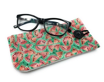 Soft Glasses Case, Watermelons Pattern - Reading Glasses Pouch, Fun Watermelons Fabric Glasses Sleeve, Women's Gift
