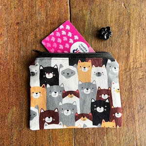 Cat Zipper Pouch - Gift / Credit Card Pouch - Cat Collage Fabric Pouch, Tiny Coin Purse - Accessories - Lined Change Purse, Cat Lovers Gift