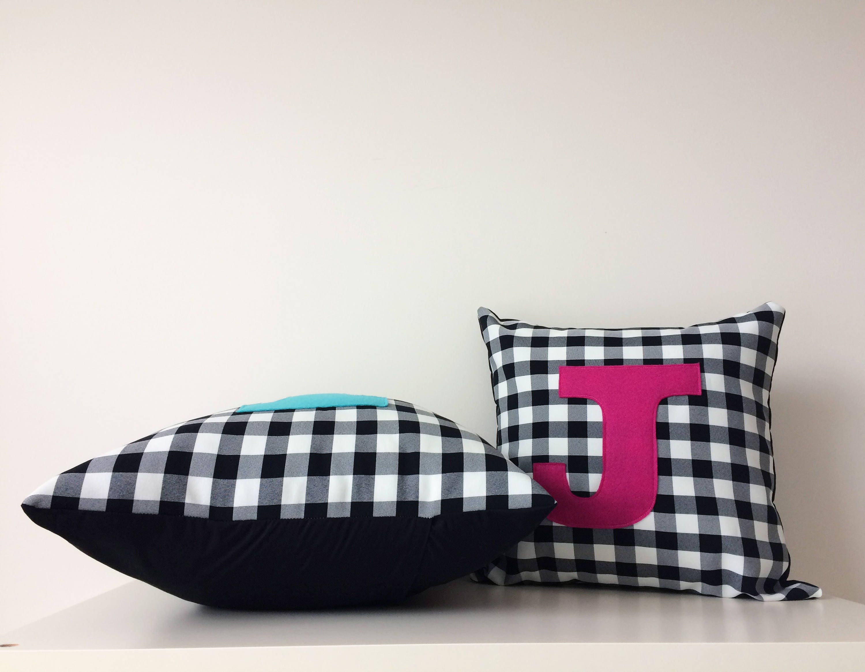 Initial J Pillow Cover Monogram Letter Gingham Etsy