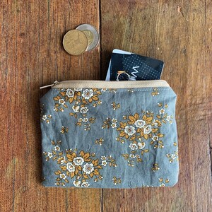 Bolsa de moedas feita à mão, pequena bolsa de troco, floral, forrada, bolsa de tecido com zíper, acessórios para bolsa, bolsas, pequeno porta-cartão de presente de crédito