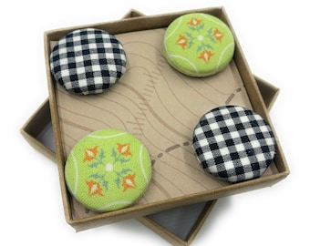 Fabric Button Magnets - Set of 4 - Fridge Magnets, French Floral Fridge Magnets - Cute Affordable Gift, Ready to Ship