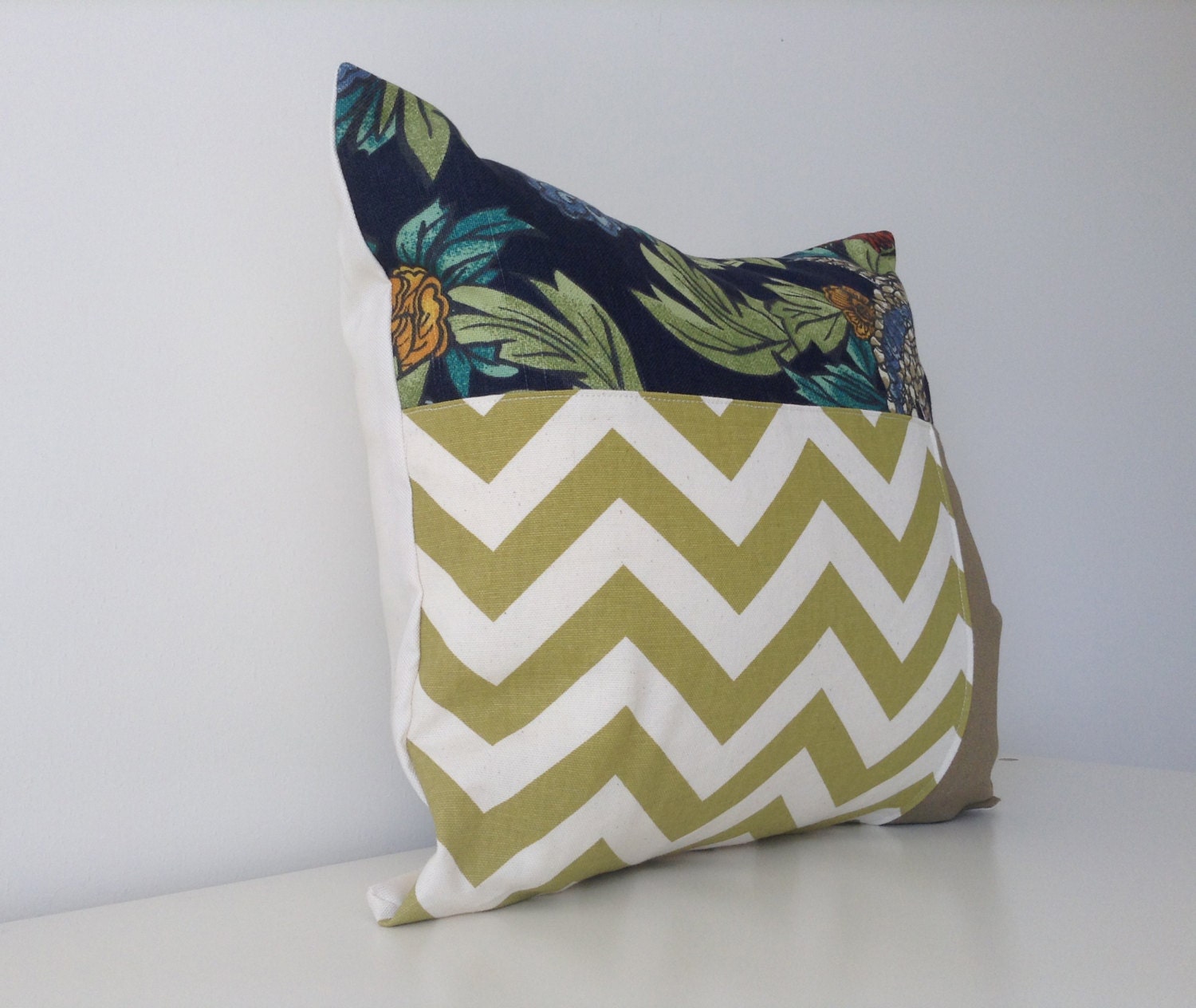 Designer Fabric Patchwork Pillow Cover 15x15 Neutral Etsy Canada