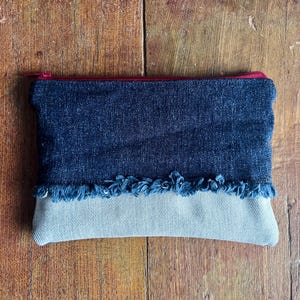 Denim Patchwork Pouch: Upcycled Blue Jeans Mini Makeup Holder, Zippered and Lined, Travel Change Purse