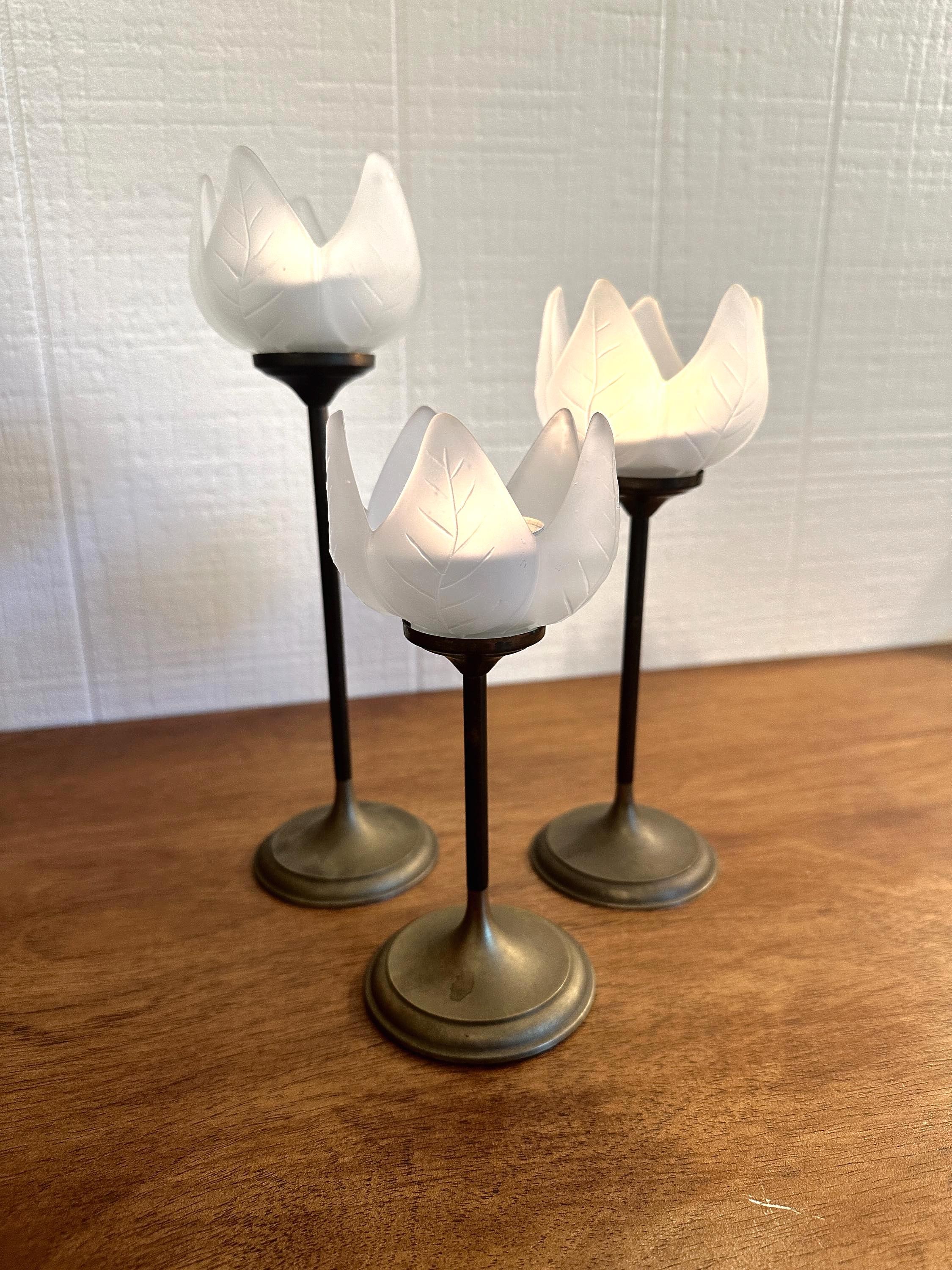 Vintage Glass Tulip Candle Holders - Etsy