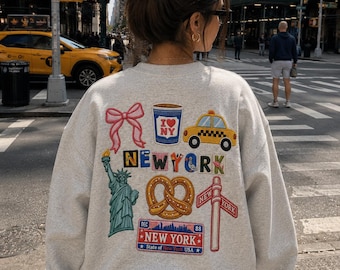 NYC Icons Crewneck Sweatshirt, Vintage-Inspired Graphic Pullover, City Vibes Gift