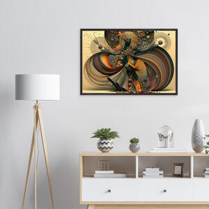Ingelijste wanddecoratie met Afro-Amerikaanse dans, Jubilee, zwarte kunstprint, Afro-surrealistische decoratie in goud en brons, klaar om op te hangen. afbeelding 5