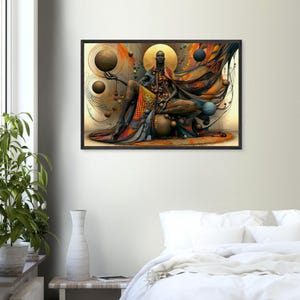 Black Artwork for Walls, The Testimony, Framed African American Church Art Print, Afro Surreal Gold Decor, Ready to Hang image 2