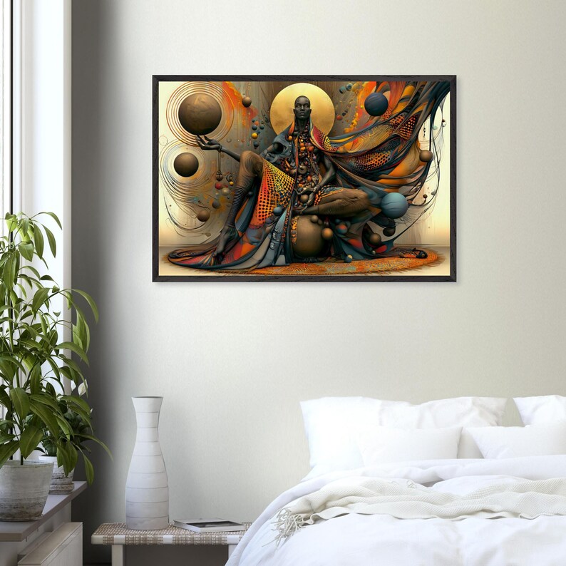 Black Artwork for Walls, The Testimony, Framed African American Church Art Print, Afro Surreal Gold Decor, Ready to Hang image 2
