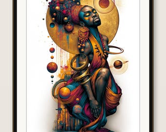 Muurdecoratie met de afbeelding van de Zwarte Koning, print van de Koesjitische farao Taharqa, Afro-Amerikaanse decoratie, ingelijst of oningelijst.
