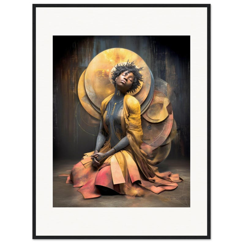Black Woman Wall Art, Golden Hour Repose, Surreal Framed Print, African American Decor image 1