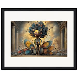 Black Woman Wall Art, The Bloom Crown, Surreal Framed Print, African American Decor image 1