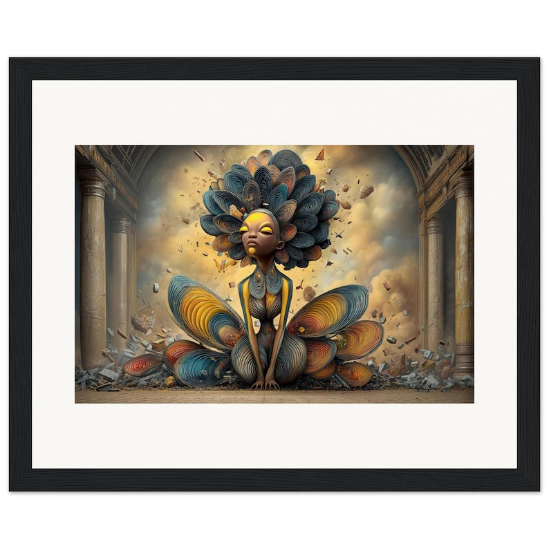 Black Woman Wall Art, The Bloom Crown, Surreal Framed Print, African American Decor image 1