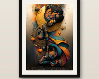 Muurdecoratie met de afbeelding van de Zwarte Koningin, Ohemaa Golden Royal print, Afro-Amerikaanse decoratie, ingelijst of oningelijst.