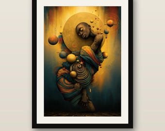 Muurdecoratie met de afbeelding van de Zwarte Koningin, Nandi Zulu koninklijke print, Afro-Amerikaanse decoratie, ingelijst of oningelijst.