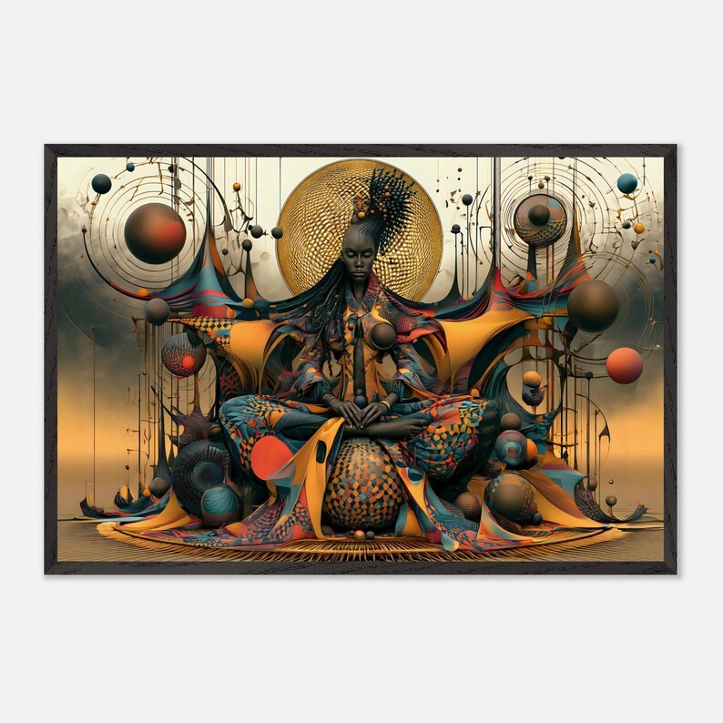 Inramad väggkonst i afroamerikansk stil, invigning, svart andligt konsttryck, afrosurreal guldhalo-dekor, redo att hängas bild 5