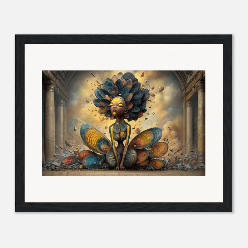 Black Woman Wall Art, The Bloom Crown, Surreal Framed Print, African American Decor image 2