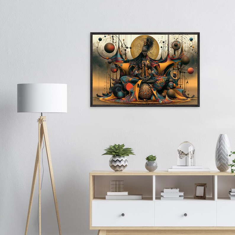 Inramad väggkonst i afroamerikansk stil, invigning, svart andligt konsttryck, afrosurreal guldhalo-dekor, redo att hängas bild 4
