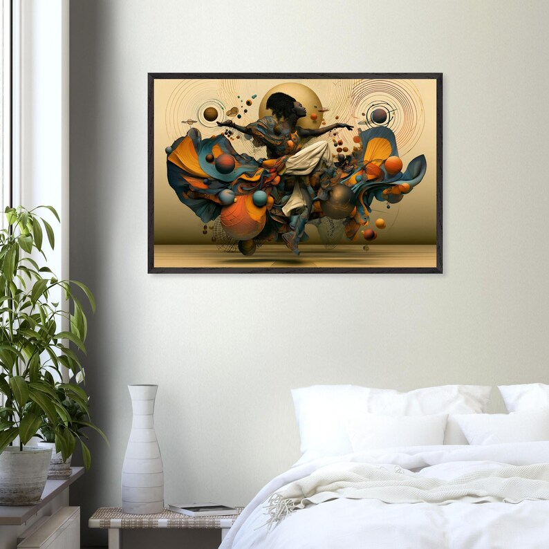 Inramad väggkonst med svart dansare, Glory, afroamerikansk andlig konsttryck, afrocentrisk vardagsrumsdekor, redo att hängas bild 4