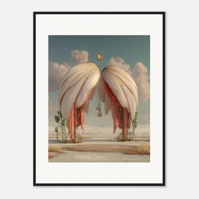 Angel Wing Wall Art, The Resting Wings Framed Print, Dreamy Boho Landscape Decor image 2