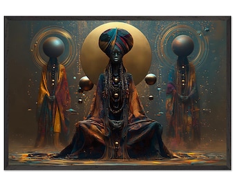 Ingelijste wanddecoratie met een zwarte vrouw, 'Kerkmoeder', Afro-Amerikaanse spirituele kunstprint, Afrocentrische decoratie, klaar om op te hangen.
