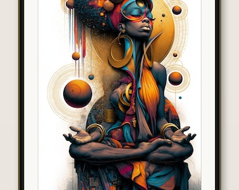 Muurdecoratie met de afbeelding van de Zwarte Koningin, Amanirenas Kushitische koninklijke print, Afro-Amerikaanse decoratie, ingelijst of oningelijst.