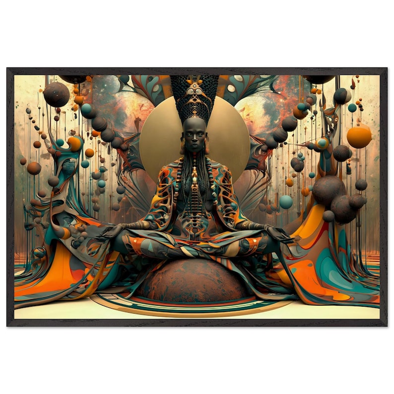 Arte de parede emoldurada afrocentrada, Selah, impressão de arte de meditação negra, decoração espiritual afro-americana, pronta para pendurar. imagem 1